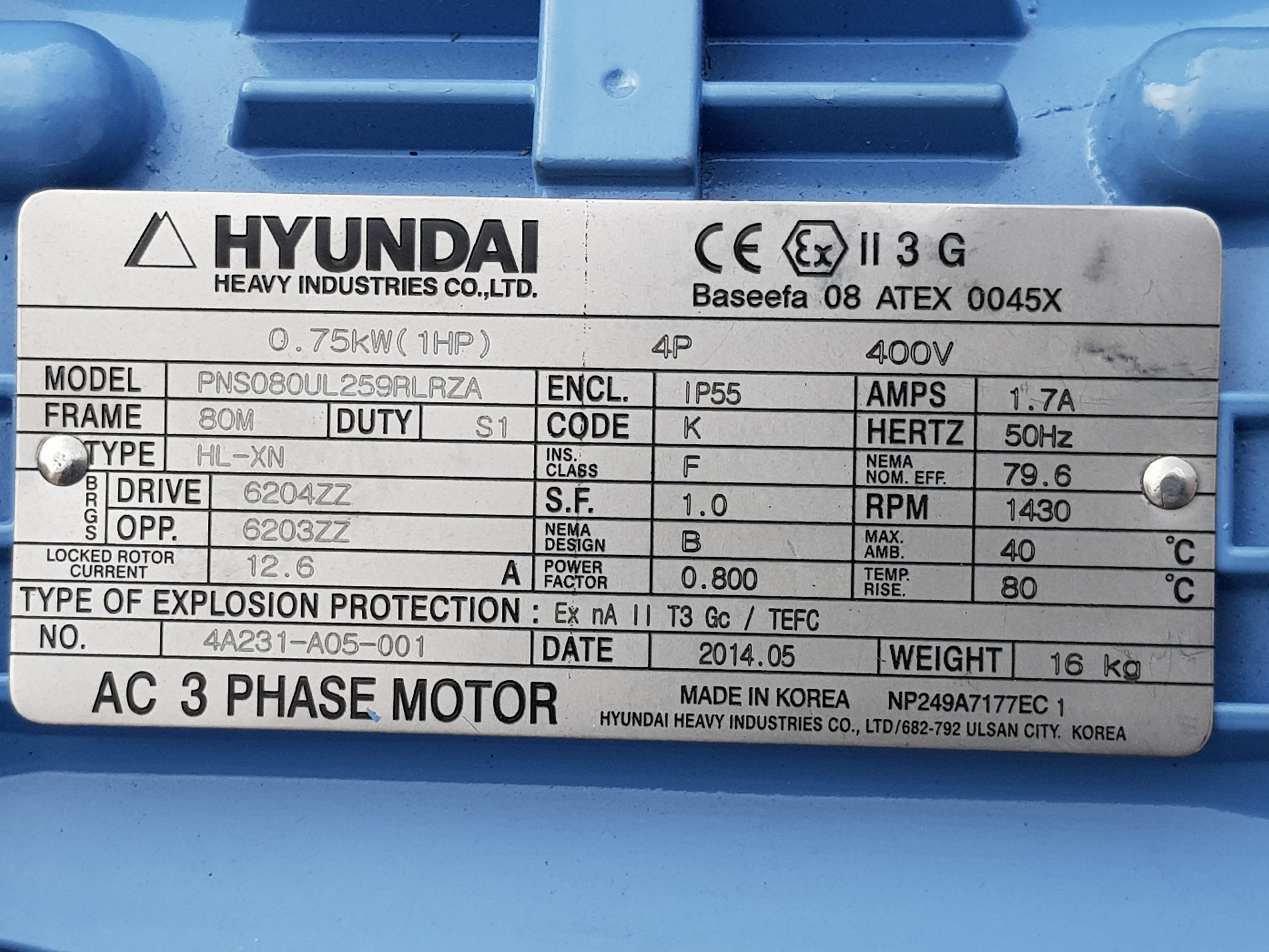 AC 3-PHASE MOTOR 0.75KW PNS080UL259RLRZA(미사용품)