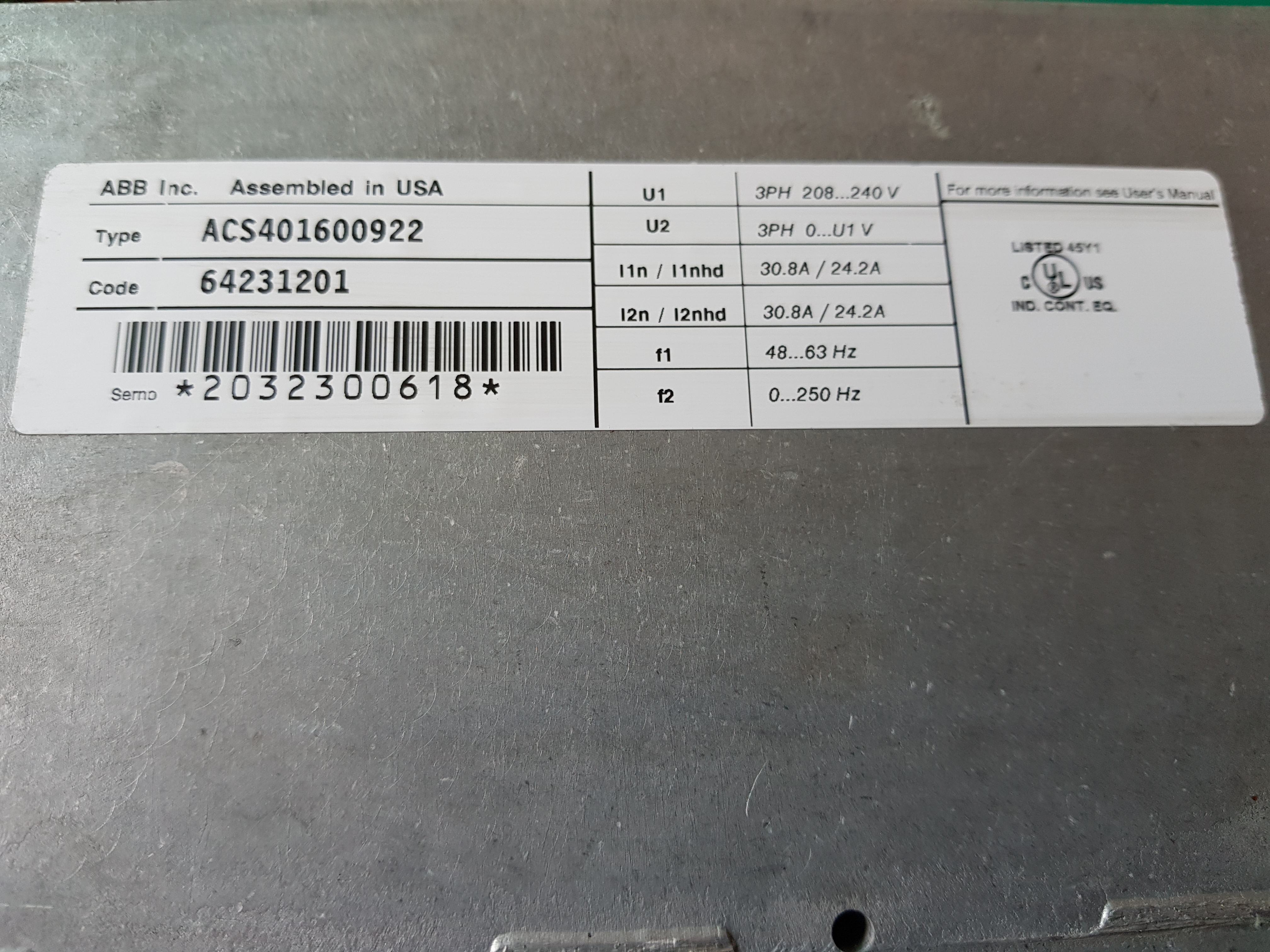 VARIABLE SPEED AC DRIVE ACS401600922(중고)