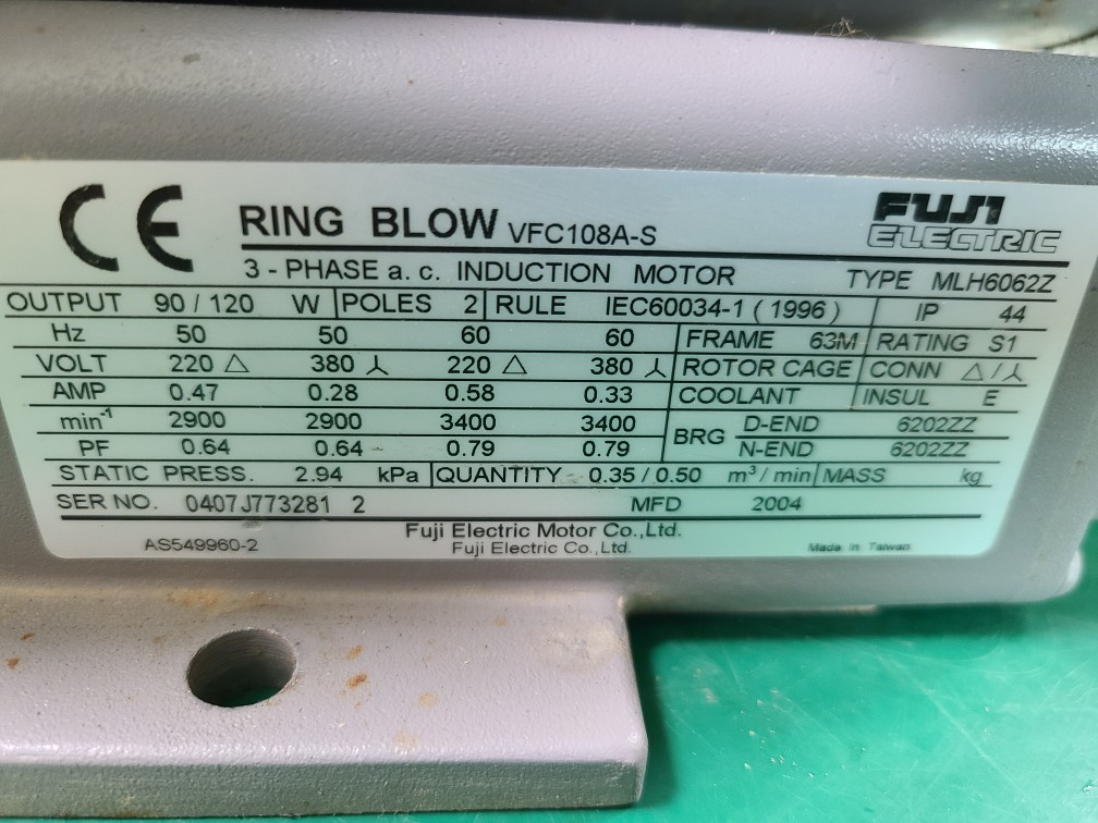 FUJI RING BLOW MOTOR MLH6062Z VFC108A-S (중고) 후지 링브러워 모타