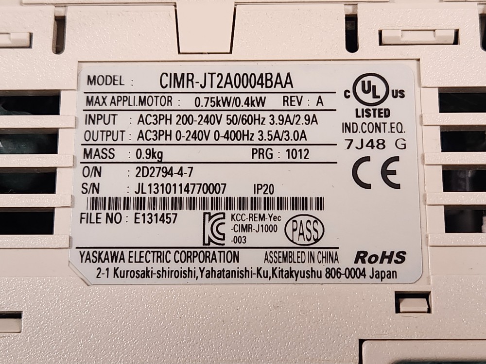 YASKAWA INVERTER CIMR-JT2A0004BAA 야스카와 인버터 (중고)