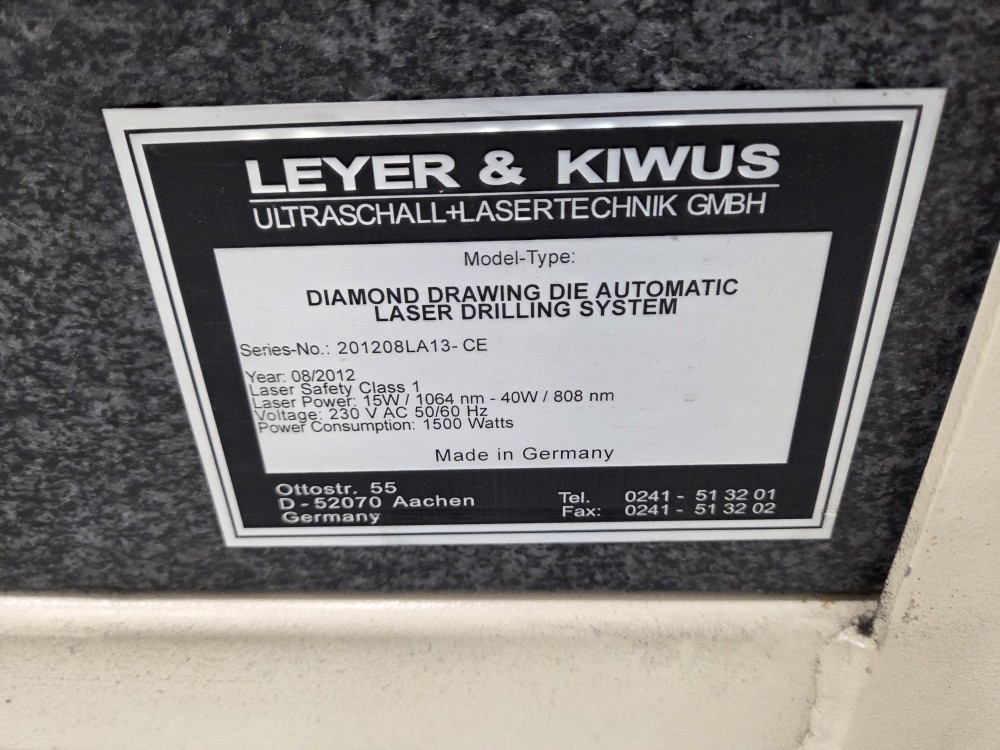 LEYER & KIWUS DIAMOND DRAWING DIE AUTOMATIC LASER DRILLING SYSTEM (중고)
